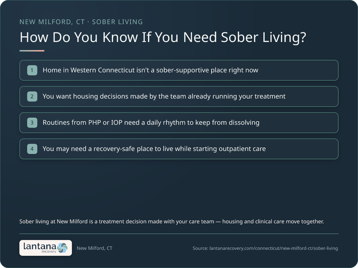 How do you know if you need Sober Living with Clinical and Peer Support in New Milford? — a checklist infographic