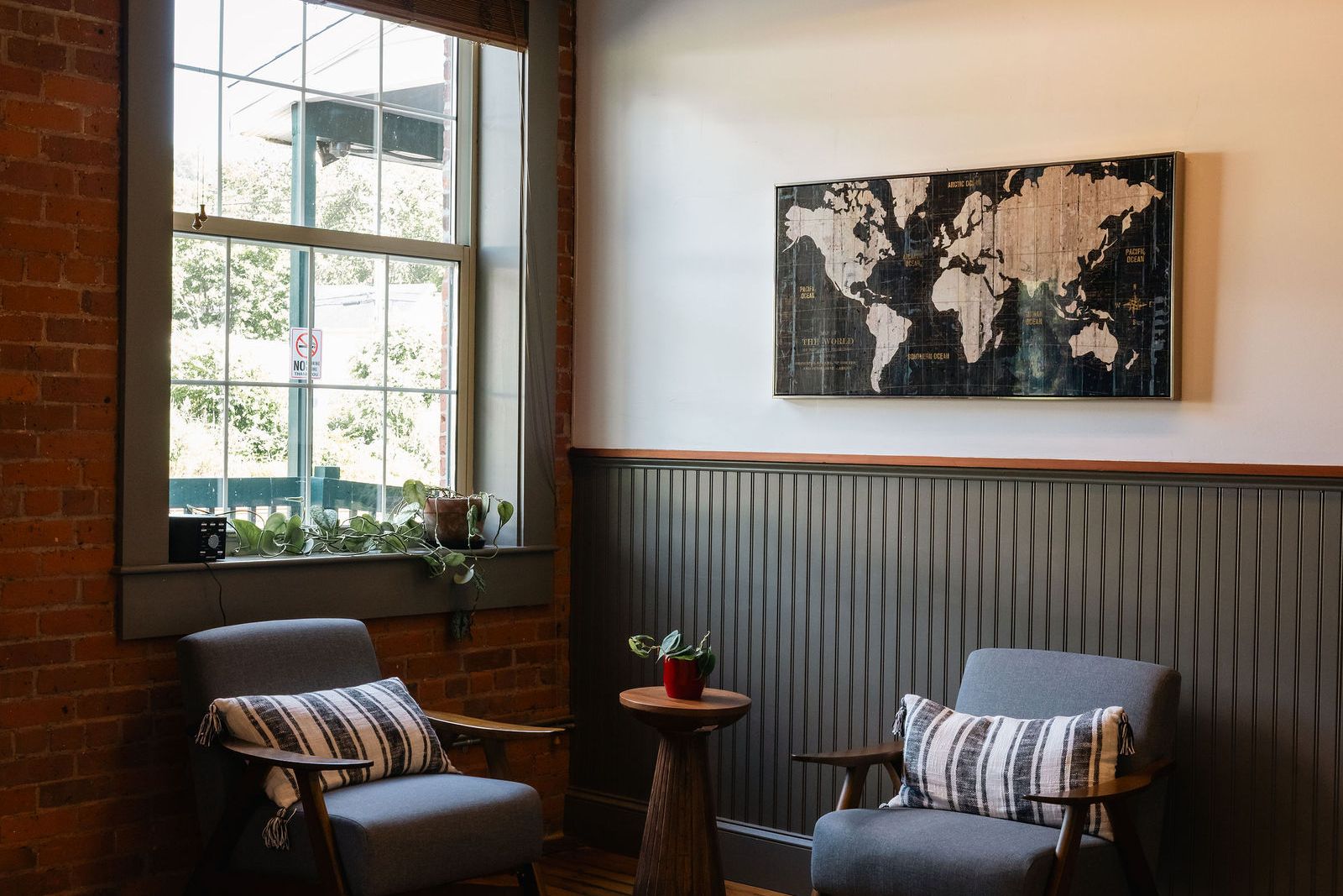 Window-side seating at the New Milford campus