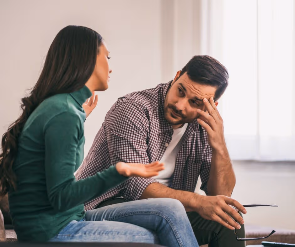 A couple talking about supportive statements to say after a relapse