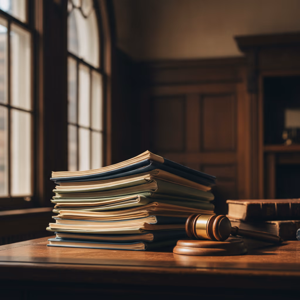 Government budget documents and a gavel on a desk