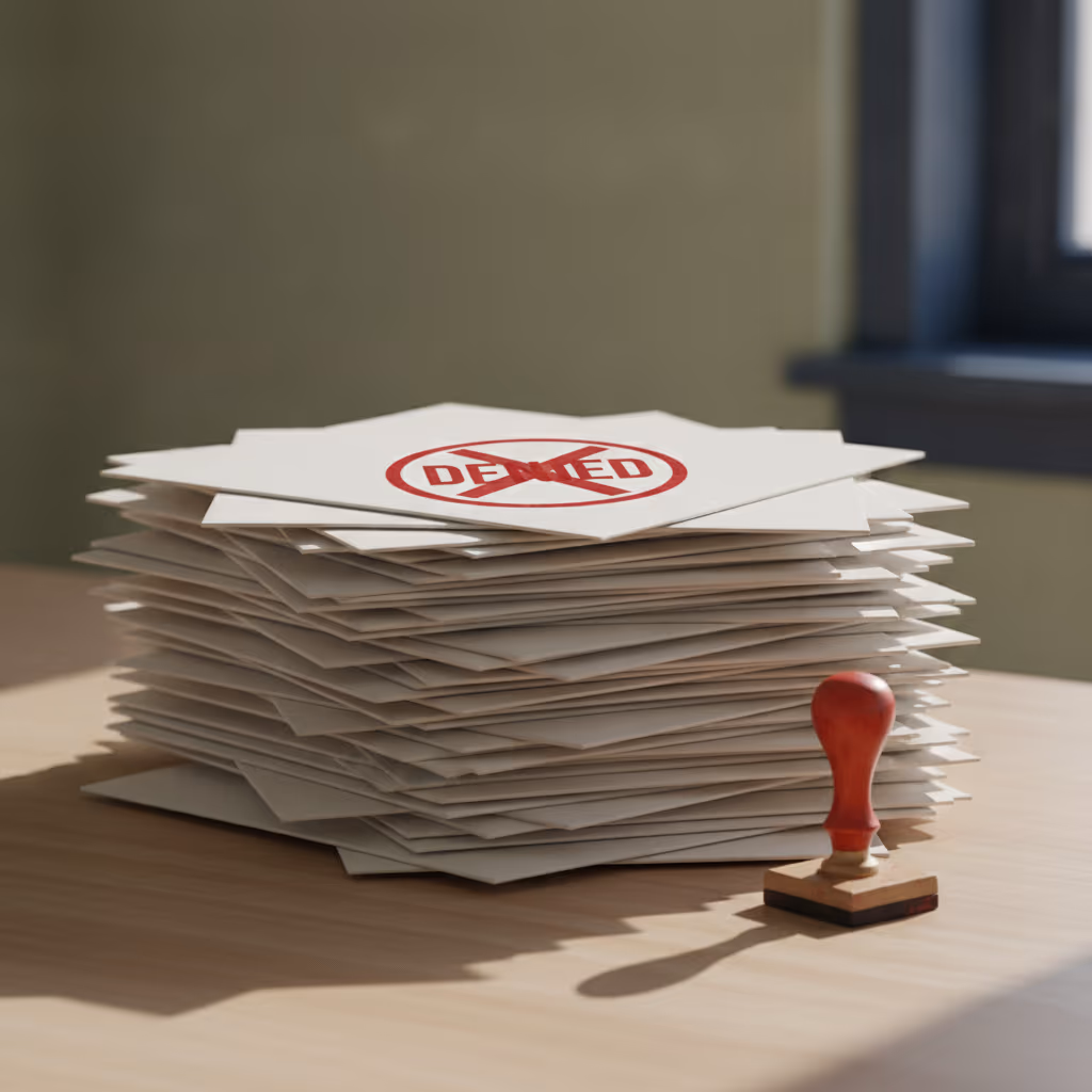 A stack of insurance claim documents on a desk