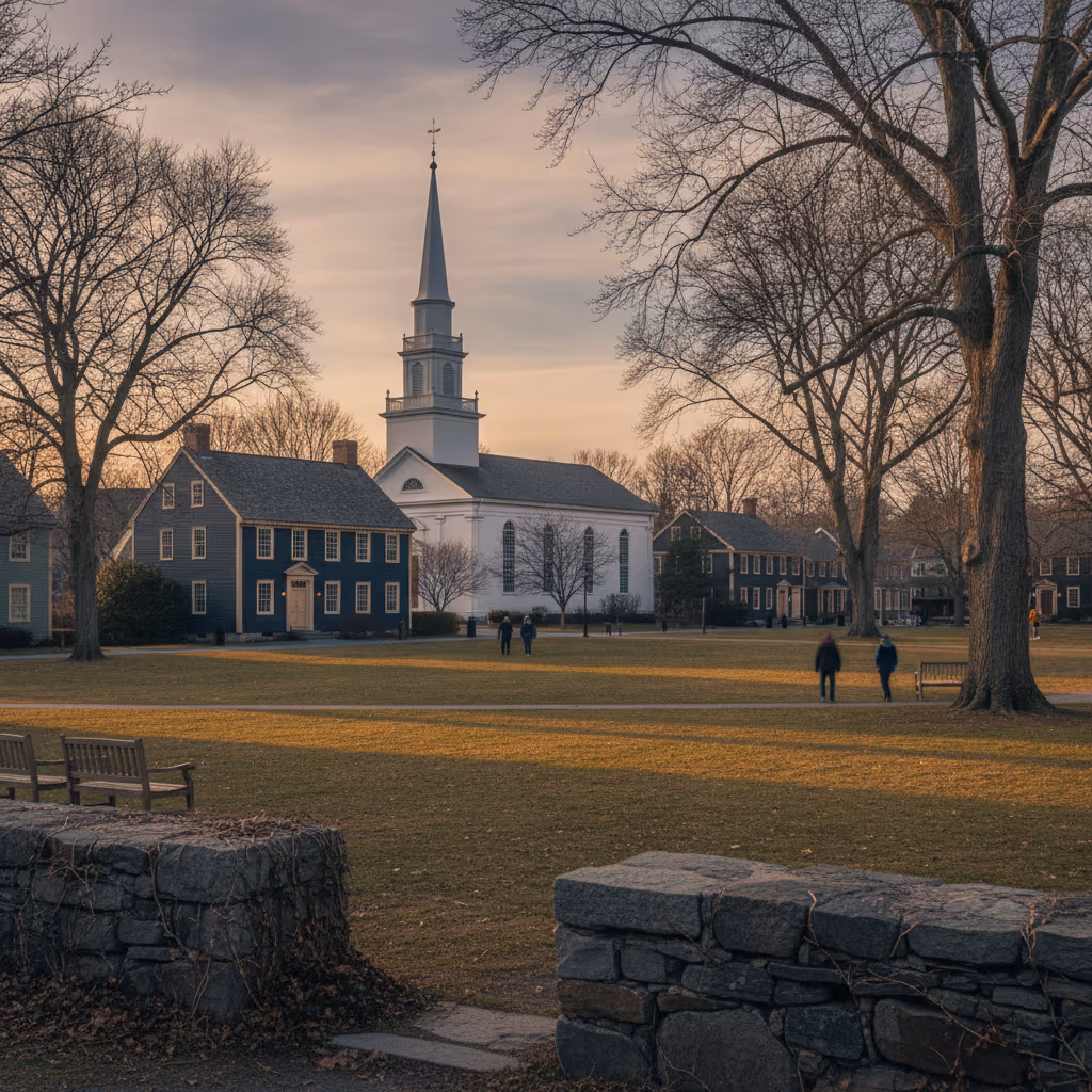 A New England town green in Connecticut