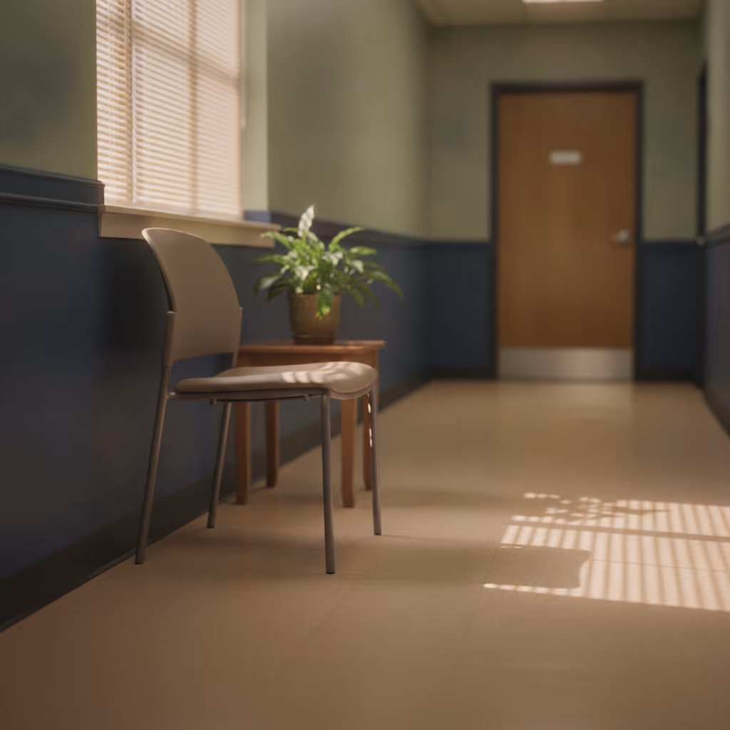 An empty clinic waiting area representing South Carolina's addiction treatment gap