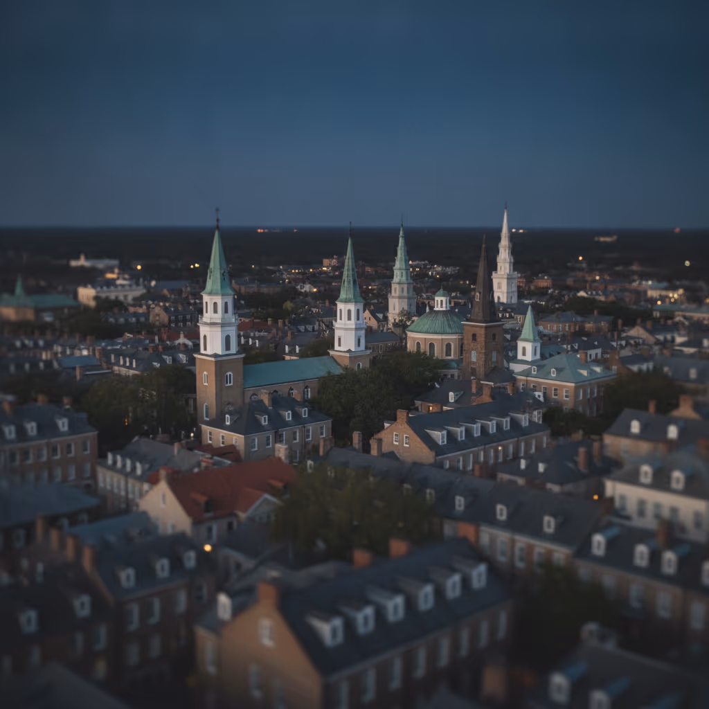 Charleston, South Carolina skyline at dusk