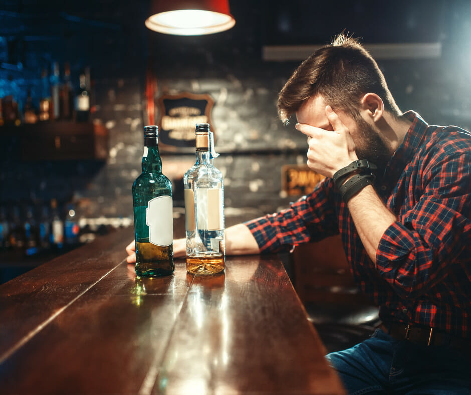 A person drinking alcohol and a person suffering from alcohol withdrawal symptoms