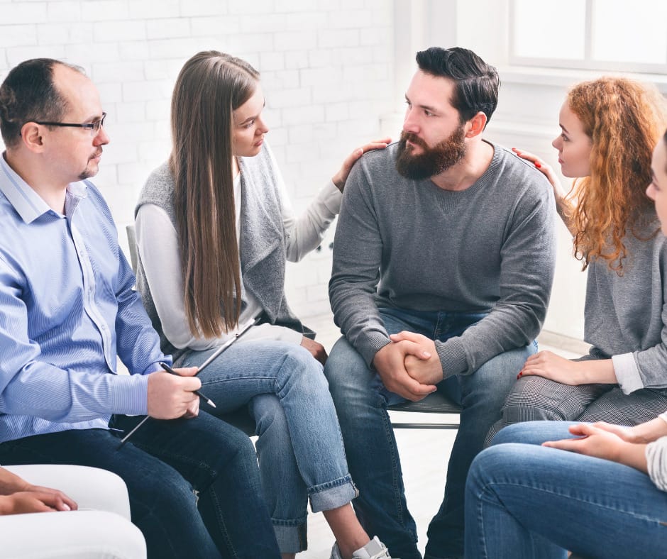 Support group meeting in outpatient rehab